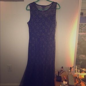 Long navy black and gold dress